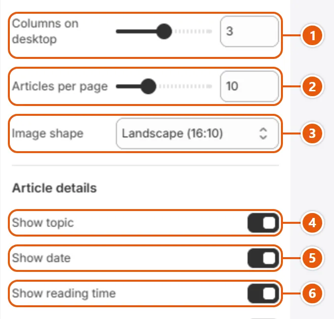“Blog” settings in the Shopify editor (2 of 3)