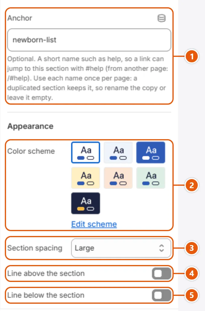 “Checklist” settings in the Shopify editor (2 of 2)