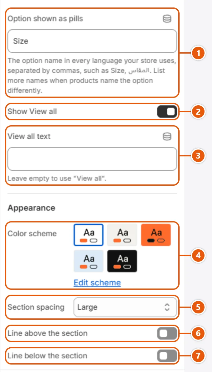 “Product tabs” settings in the Shopify editor (3 of 3)
