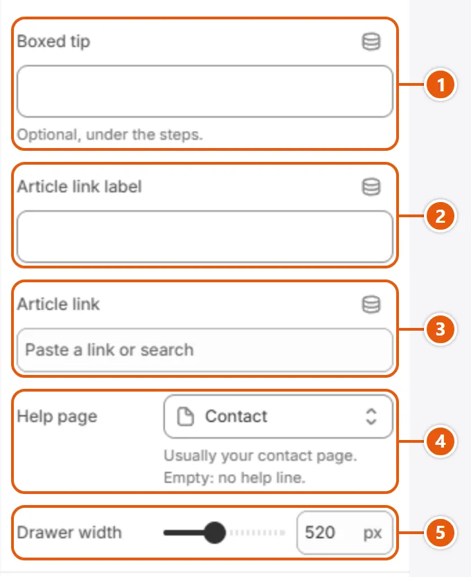 “Size guide” settings in the Shopify editor (2 of 2)