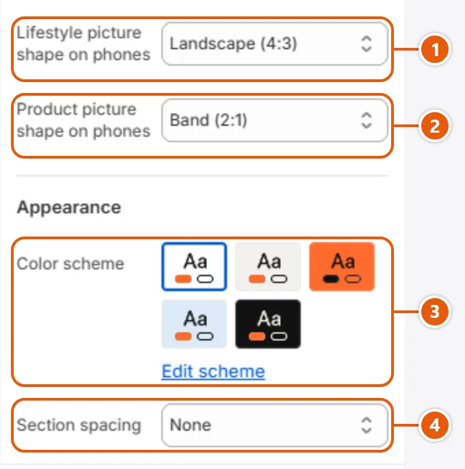 “Split counter slideshow” settings in the Shopify editor (2 of 2)