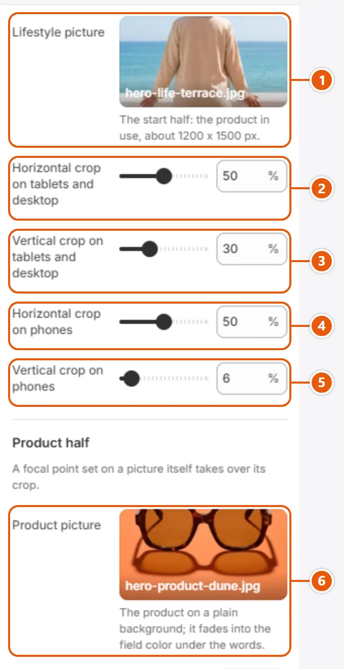 “Slide” settings in the Shopify editor (1 of 3)
