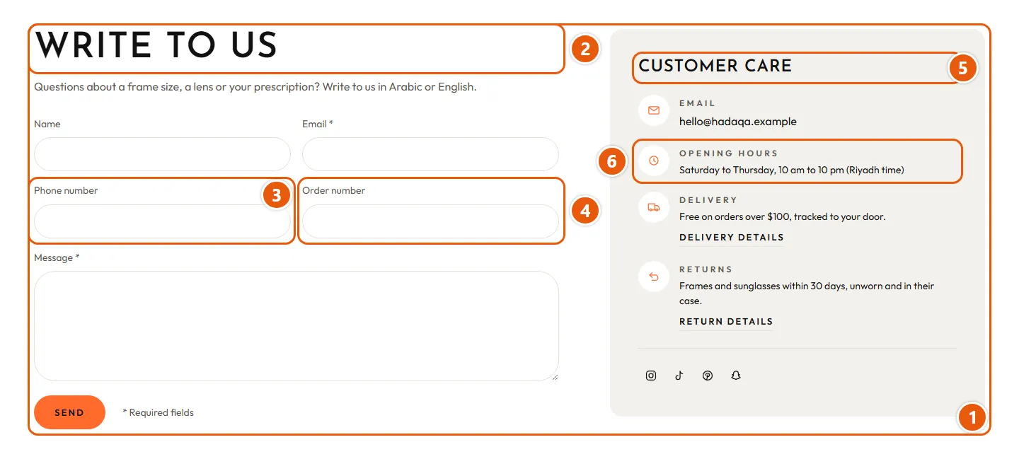 Where “Contact form” shows in the store