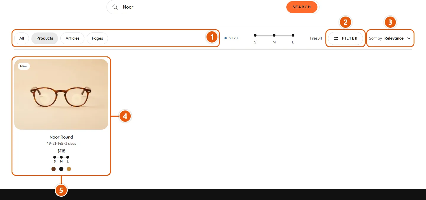 Where “Search results” shows in the store