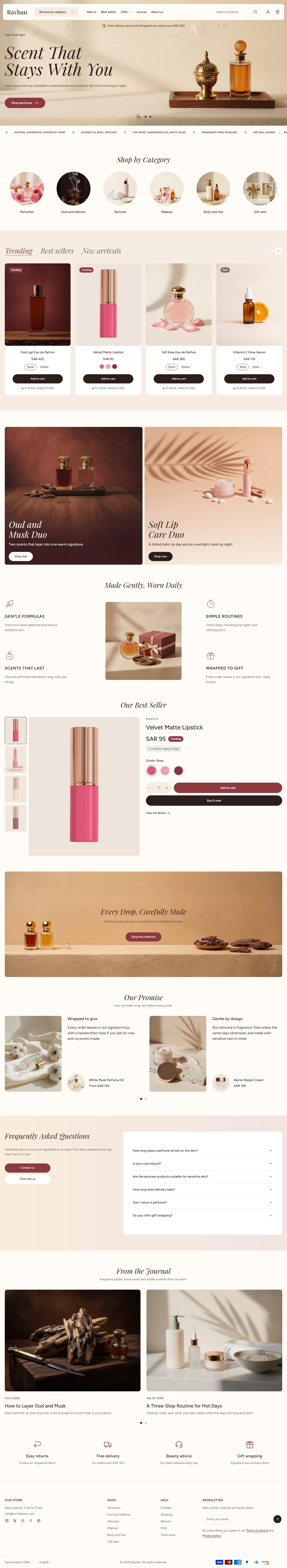 Home page of the Rayhan design on desktop