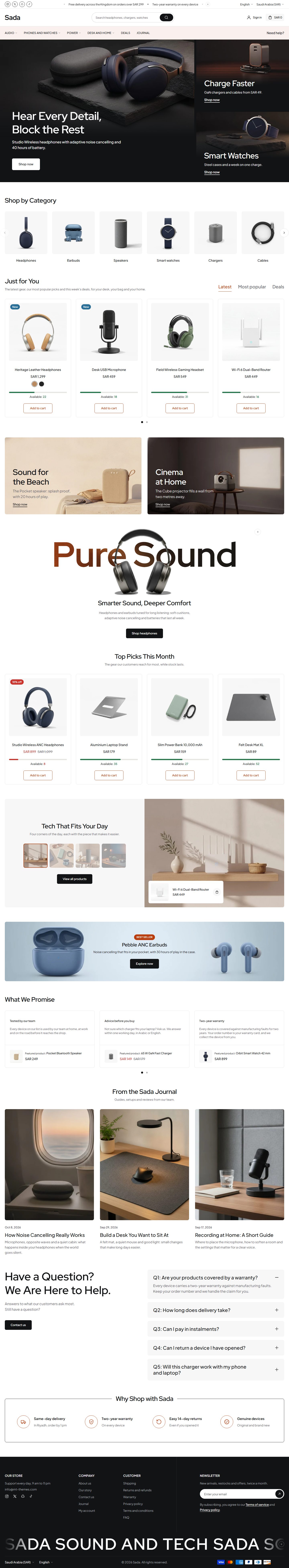 Home page of the Sada design on desktop