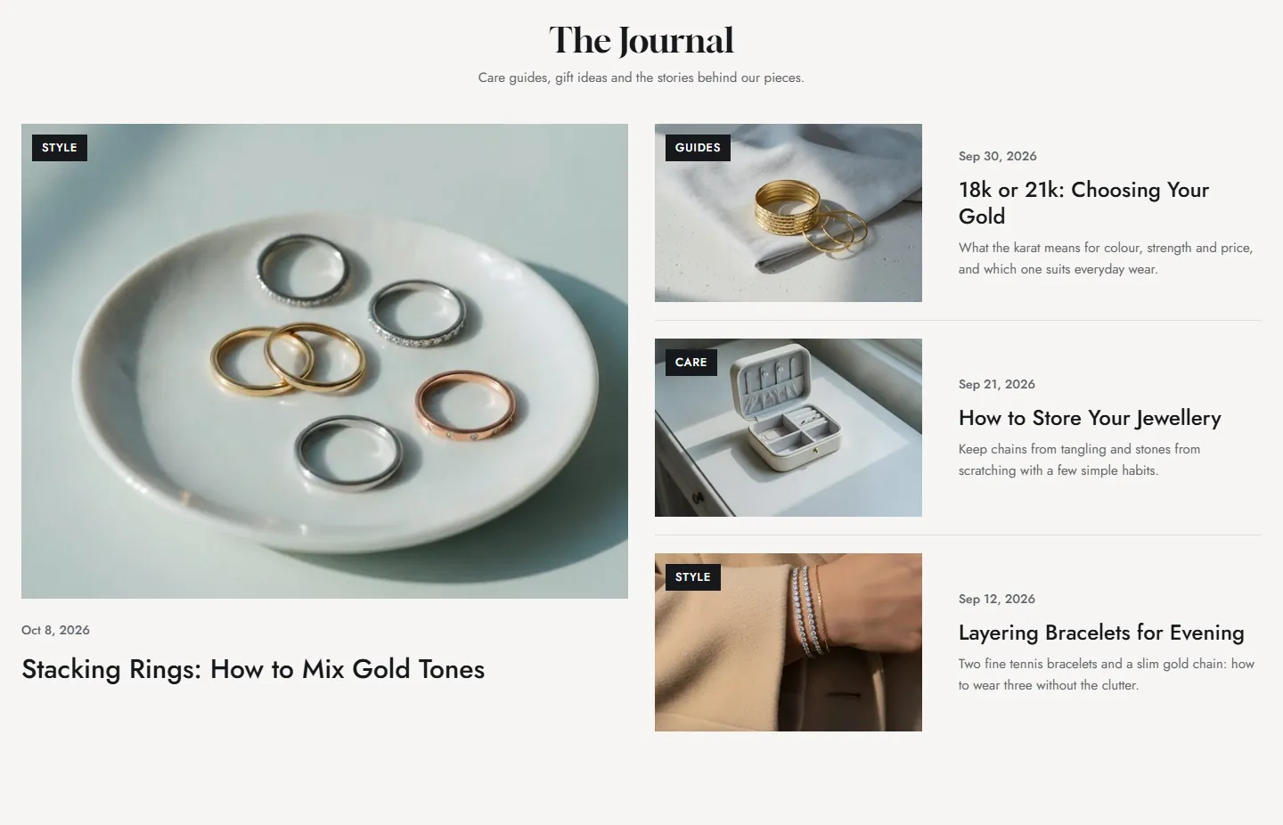 The “Blog list” section in the Durra design