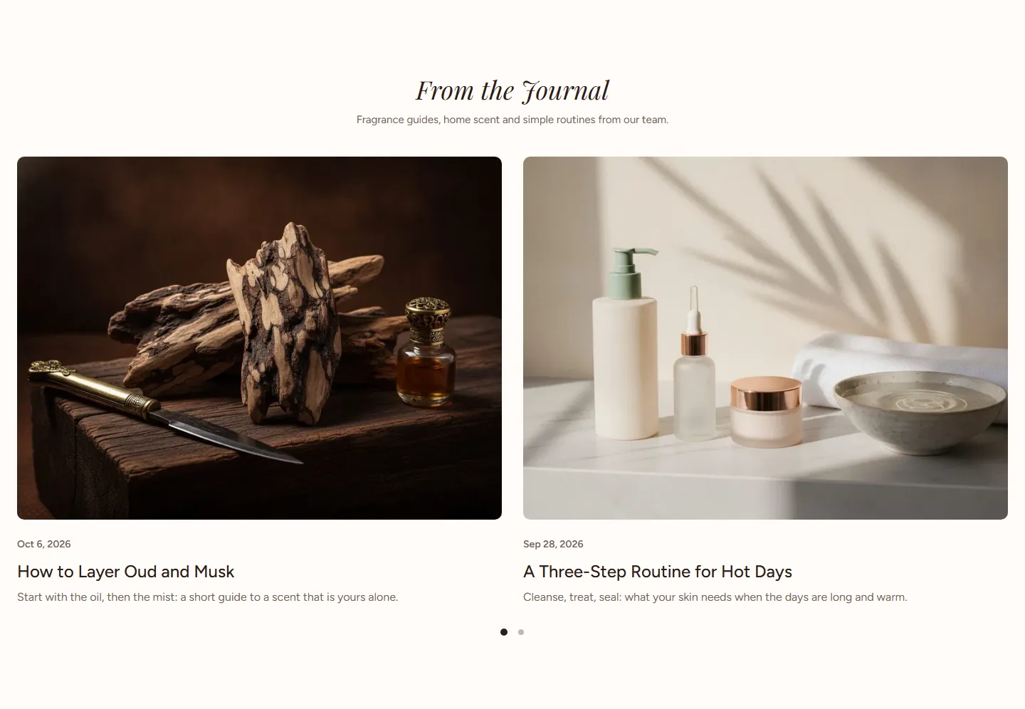 The “Blog posts” section in the Rayhan design