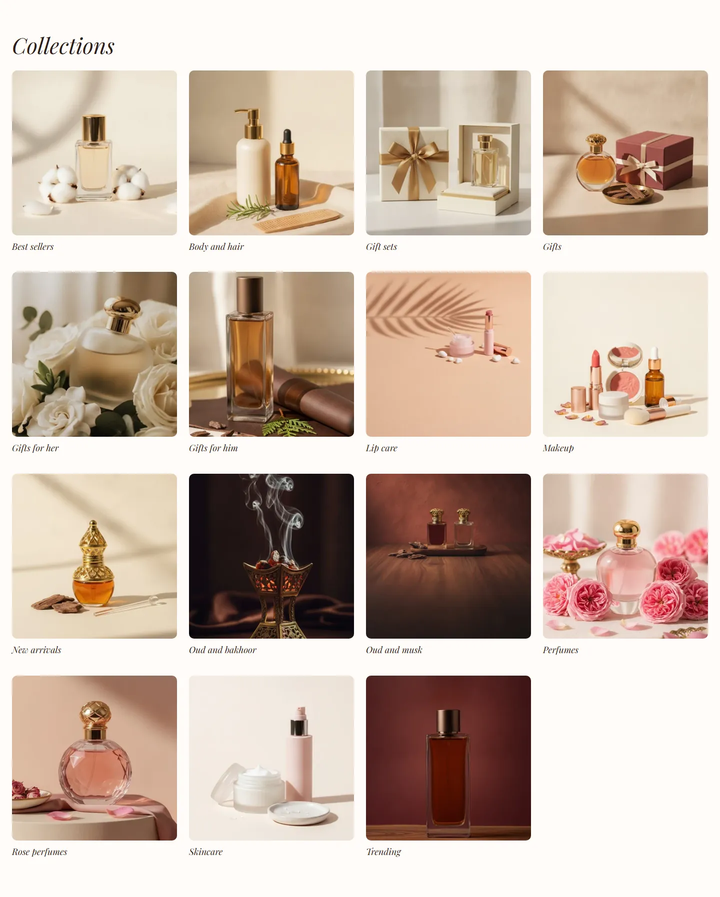 The “Collections list page” section in the Rayhan design