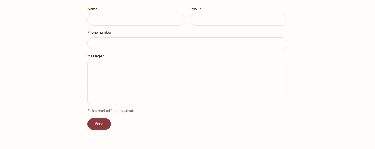 The “Contact form” section in the Rayhan design