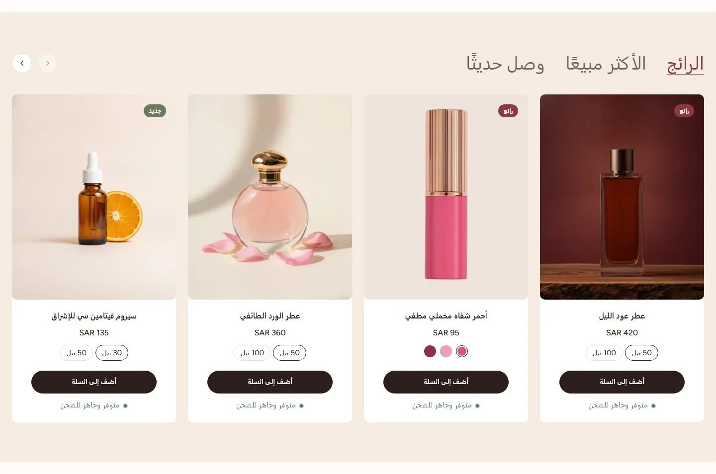 قسم «مجموعات مميزة» في تصميم Rayhan