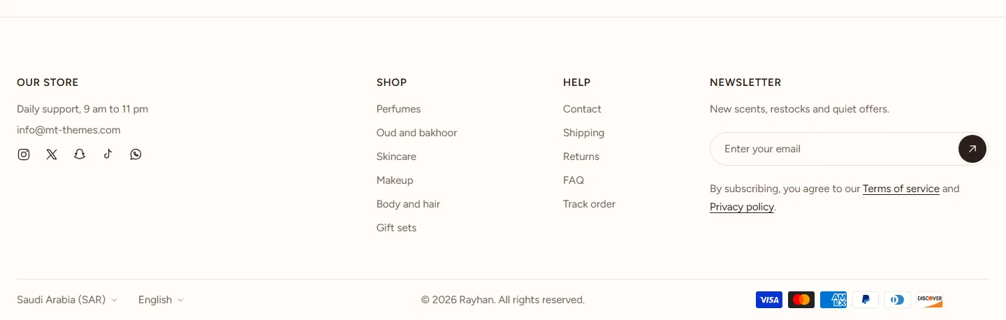 Store details and menu columns
