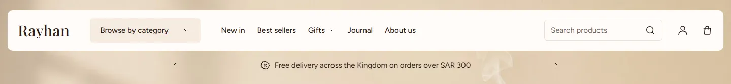 The header in the Rayhan design
