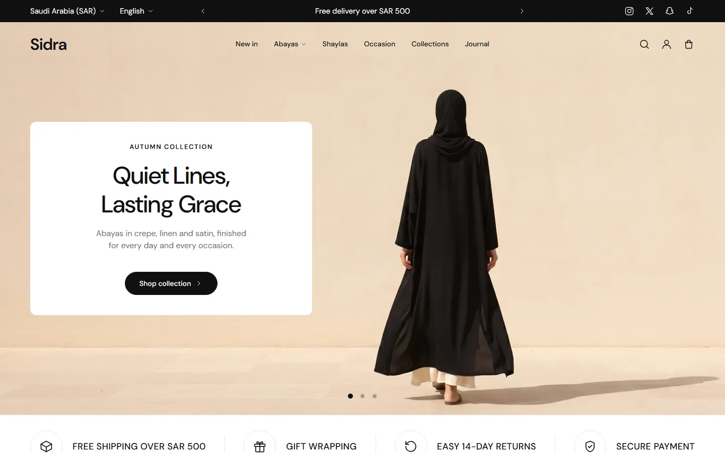 The first screen of the Sidra design's home page