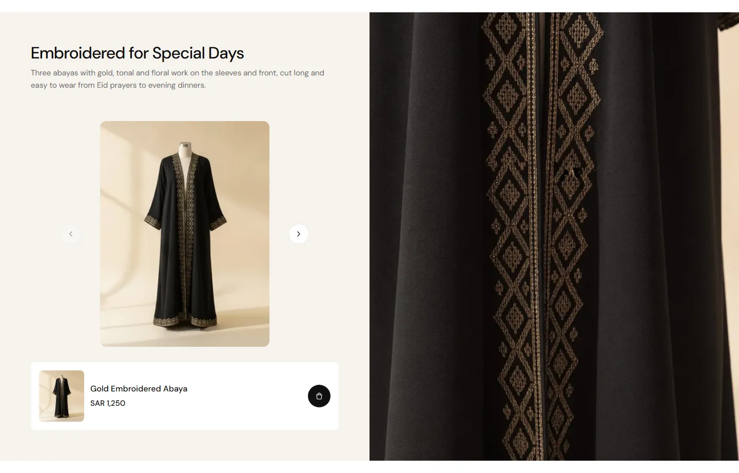 The “Product slider with image” section in the Sidra design