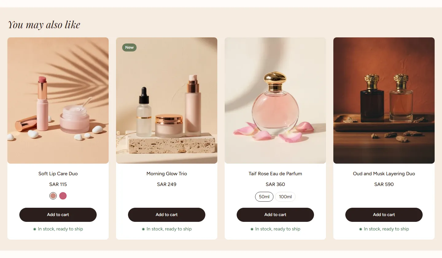 The “Related products” section in the Rayhan design